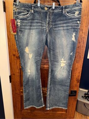 Silver Jeans Women's Straight Leg Distressed Blue Denim Plus Size